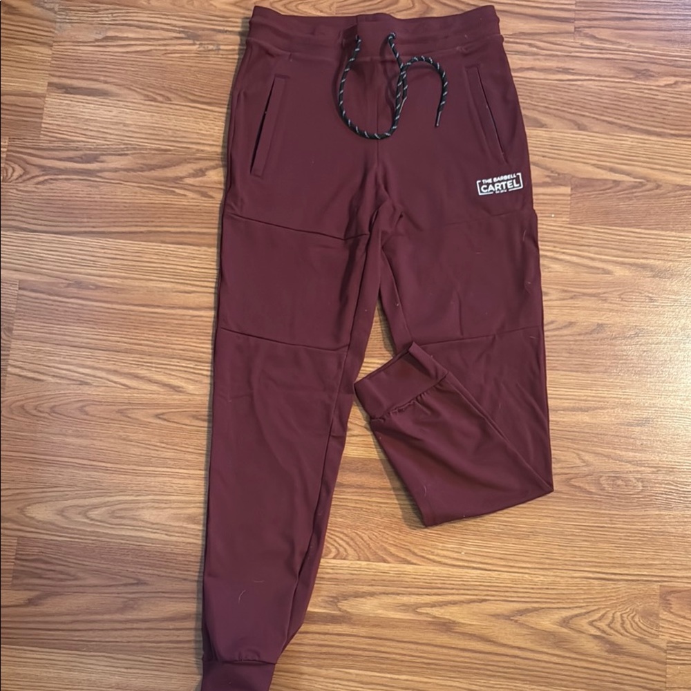 Maroon Track Pants with Elastic Cuffs and Drawstring Waist